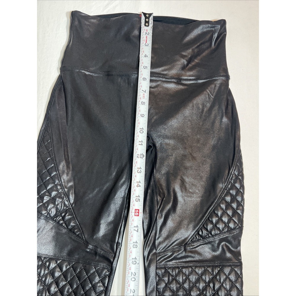 SPANX Quilted Faux Leather Leggings Black Size L Moto High Rise Tummy Control - Picture 4 of 9